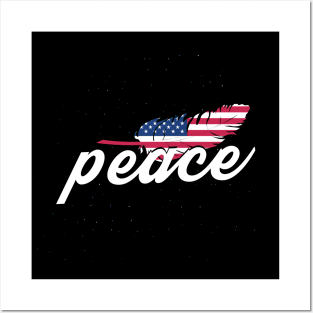 Peace American Flag Dove Feather Posters and Art